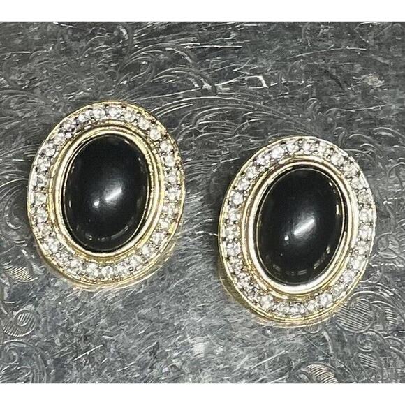 Collectable Jewlery‎ Gold Metal / Black Center Stone Earrings - Picture 1 of 4